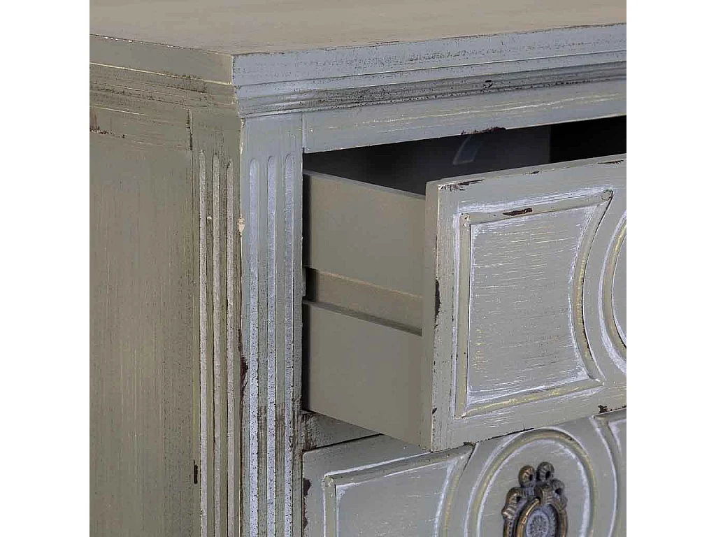 Mesa de cabeceira em madeira com três gavetas cinzento 46x32,5x67h cm