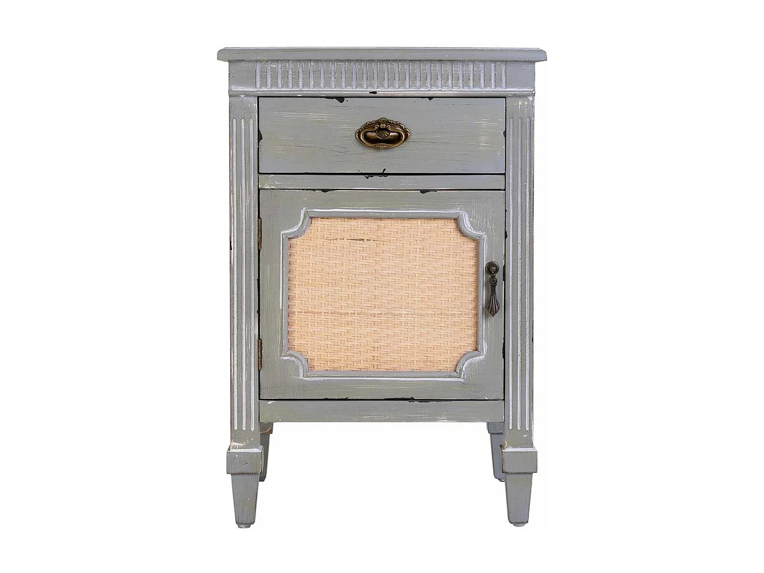 Mesita de madera lacada azul y rejilla 46x36x68h cm