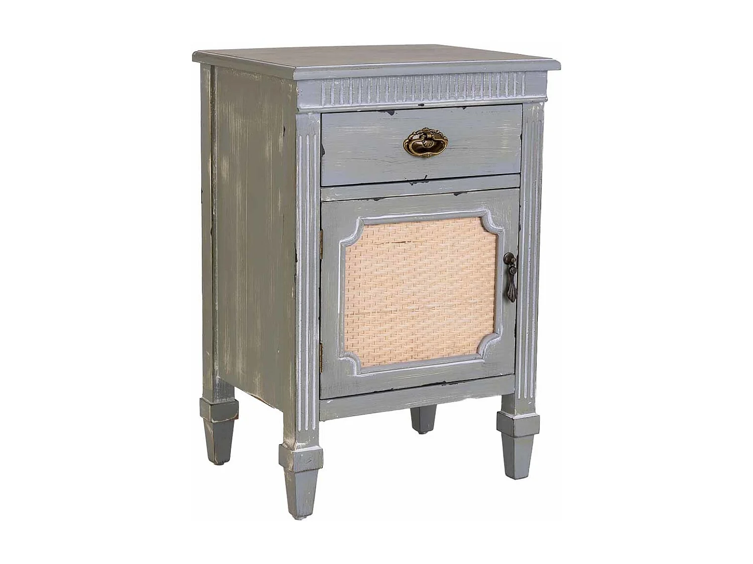 Mesita de madera lacada azul y rejilla 46x36x68h cm