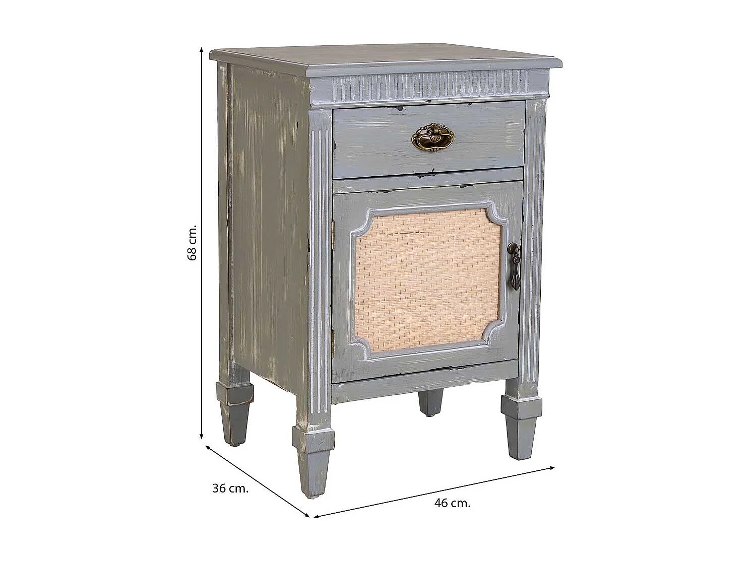 Mesita de madera lacada azul y rejilla 46x36x68h cm