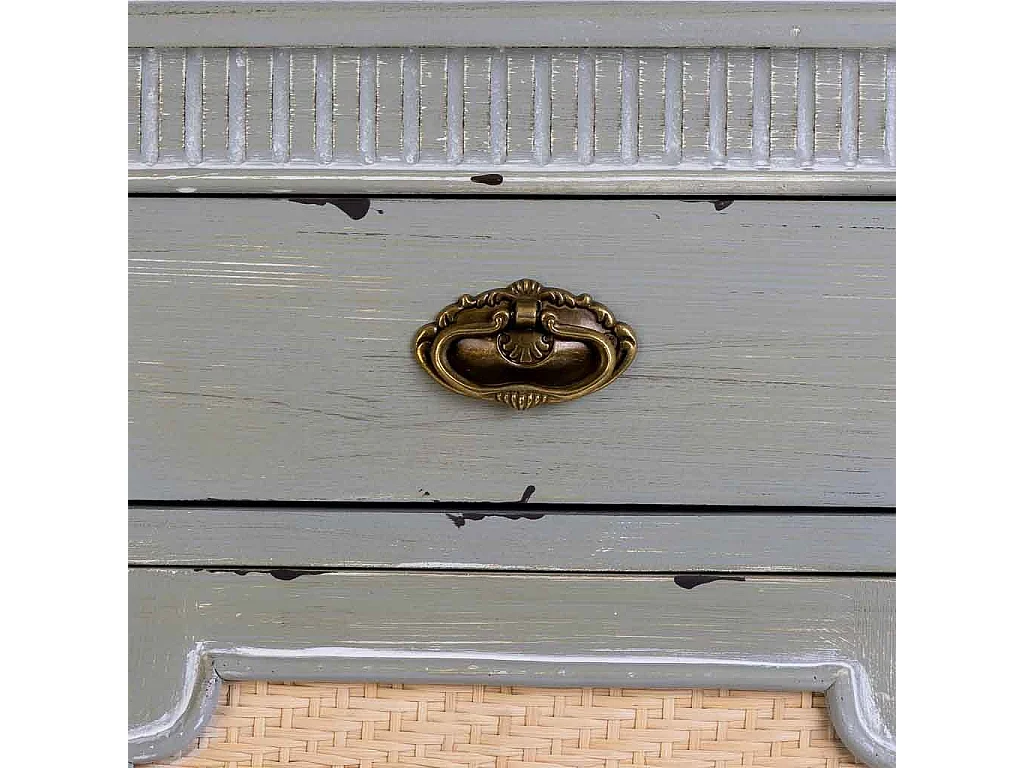 Tavolino in legno laccato blu con griglia  46x36x68h cm