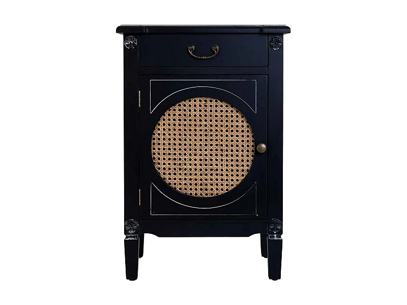 Tavolino in legno laccato nero con griglia 46x36x68h cm