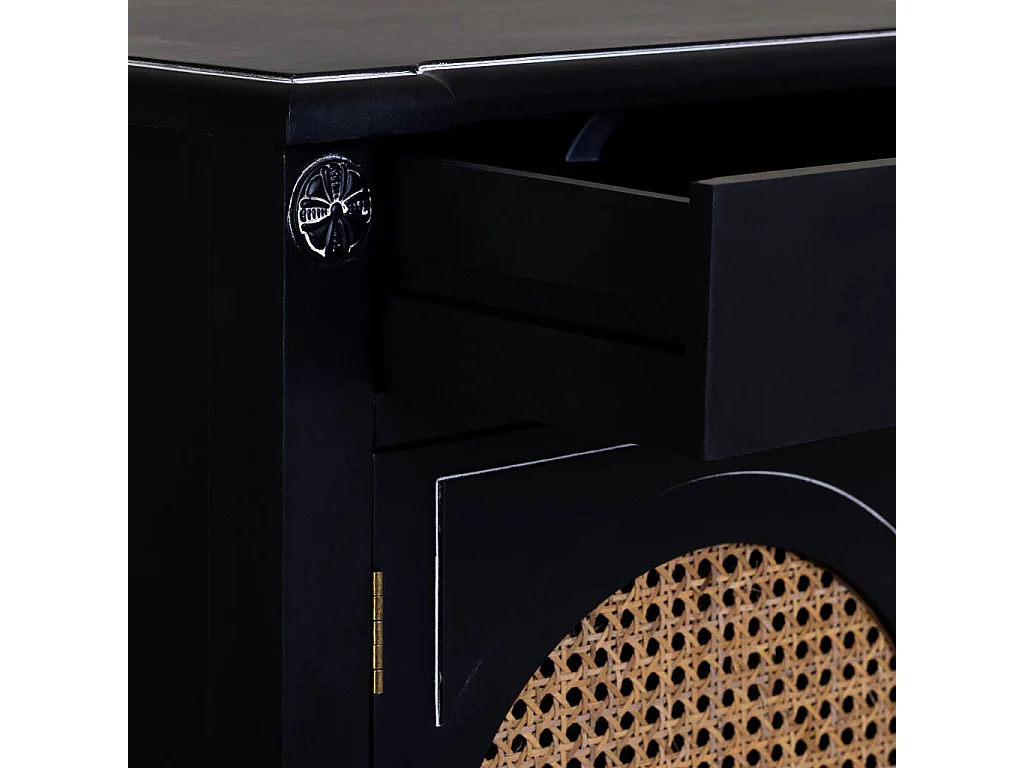 Table de chevet en bois noir, 1 tiroir et 1 porte 46x36x68h cm