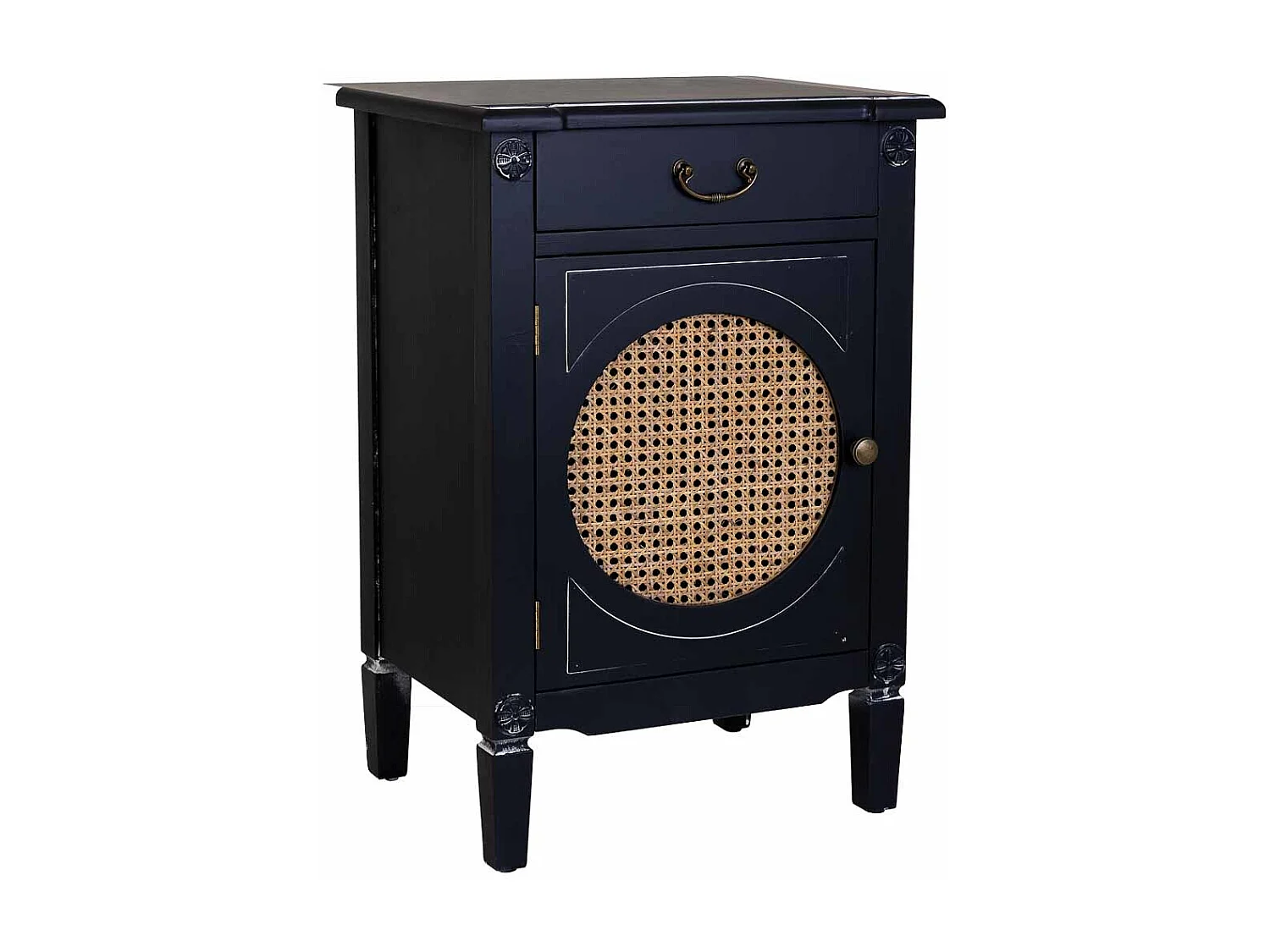 Mesita de madera lacada y rejilla de 1 cajón y 1 46x36x68h cm - Negro