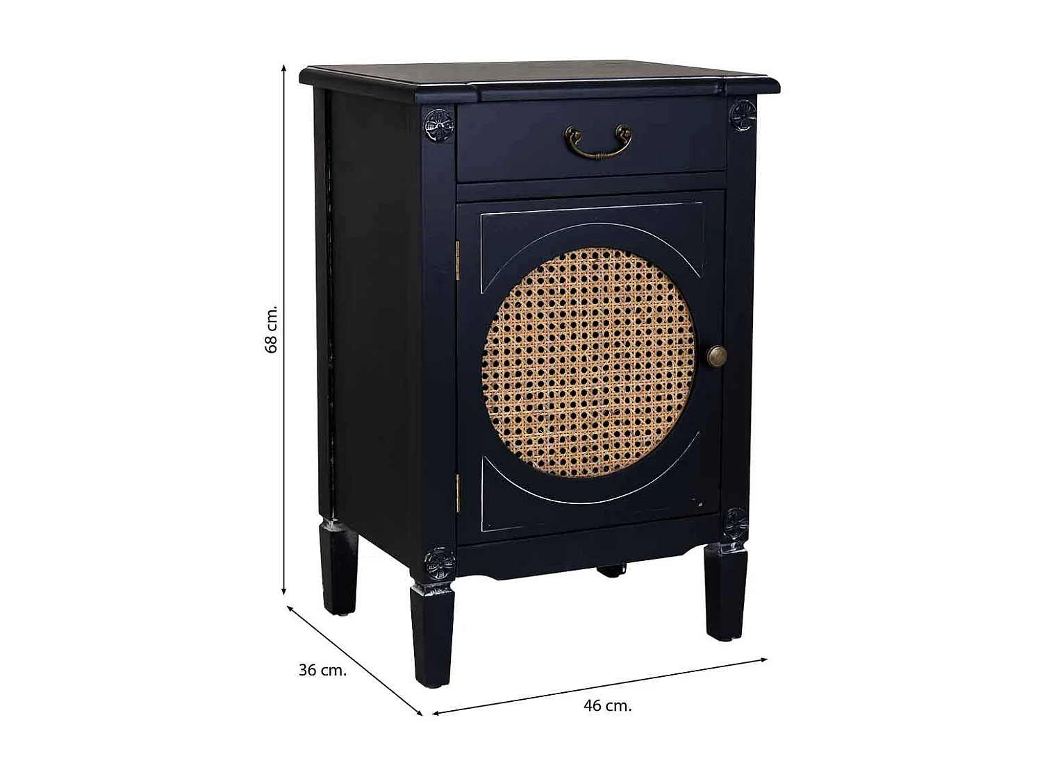 Mesita de madera lacada y rejilla de 1 cajón y 1 46x36x68h cm - Negro