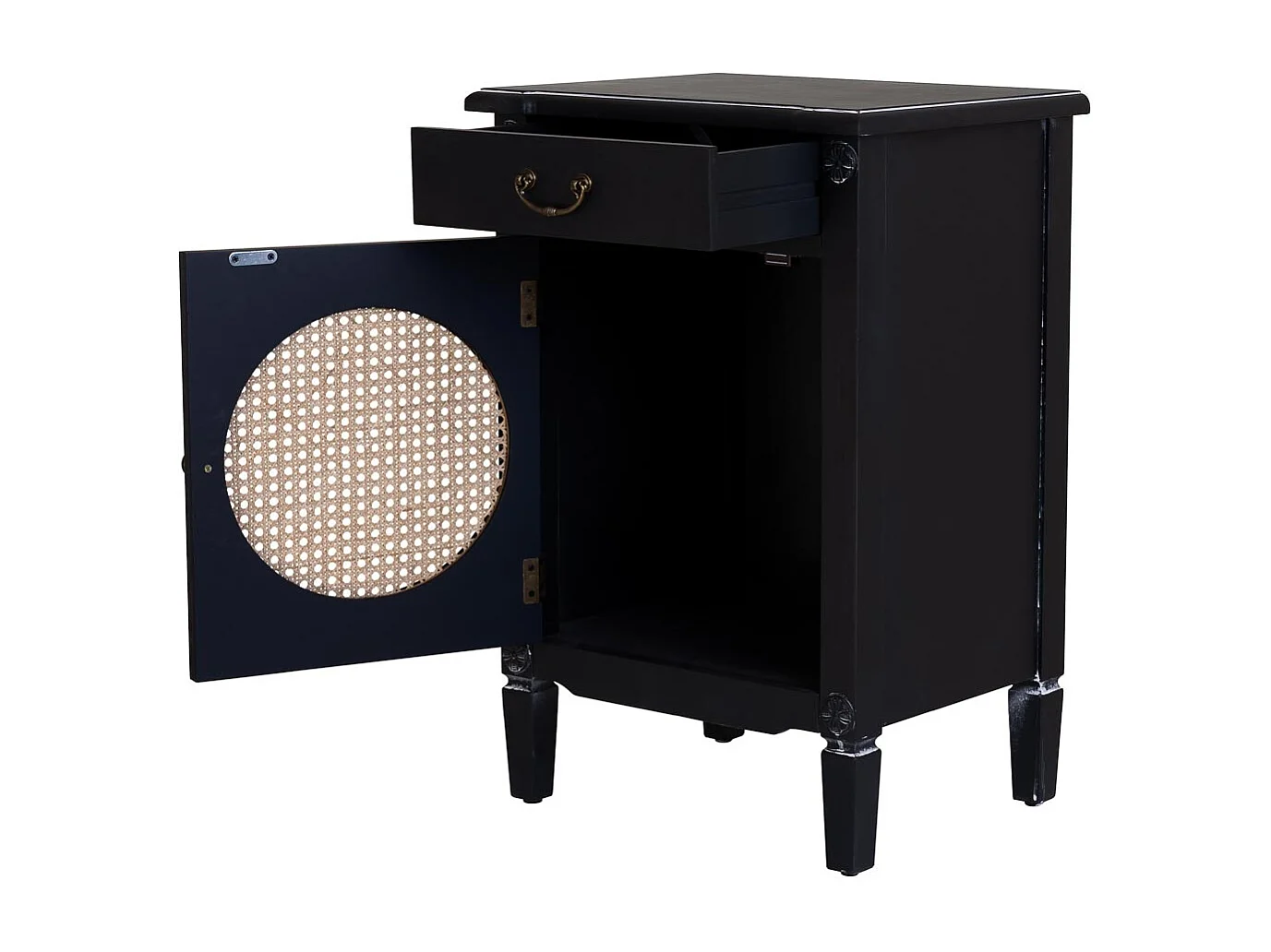 Mesita de madera lacada y rejilla de 1 cajón y 1 46x36x68h cm - Negro