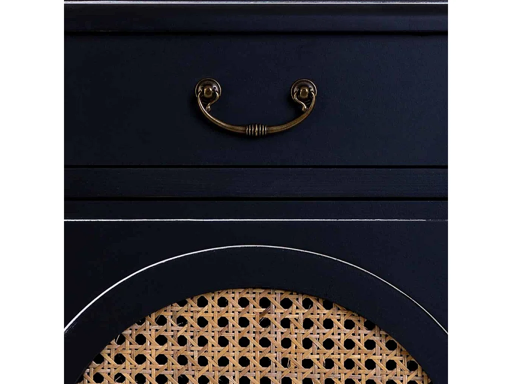 Mesita de madera lacada y rejilla de 1 cajón y 1 46x36x68h cm - Negro