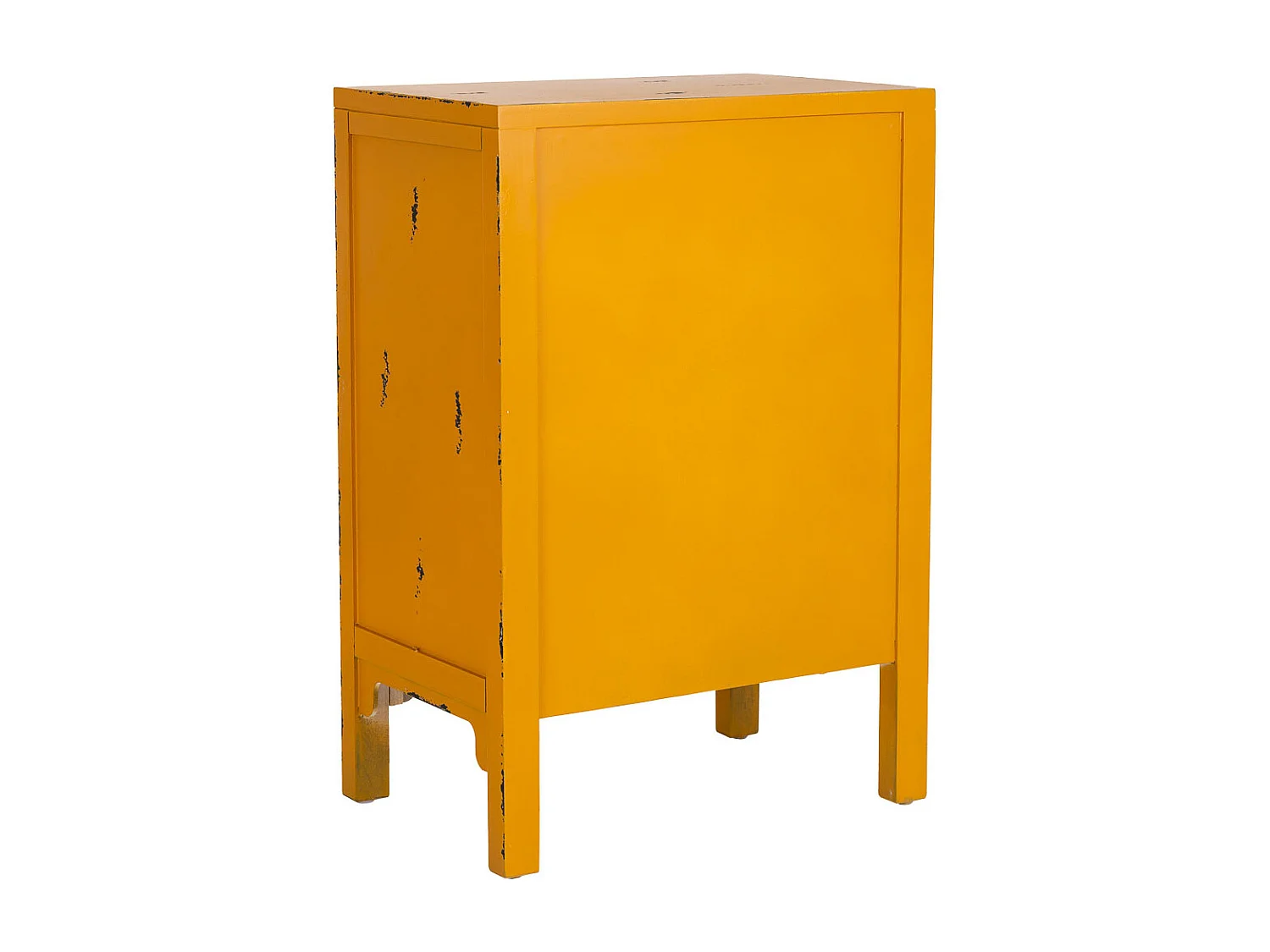 Mesinha de madeira lacada amarela com 1 gaveta e 2 portas 48x32x70h cm