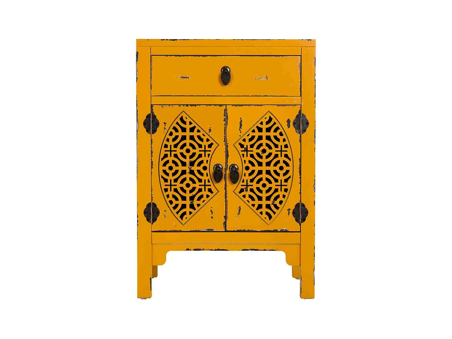 Table de chevet en bois jaune avec 1 tiroir et 2 portes 48x32x70h cm