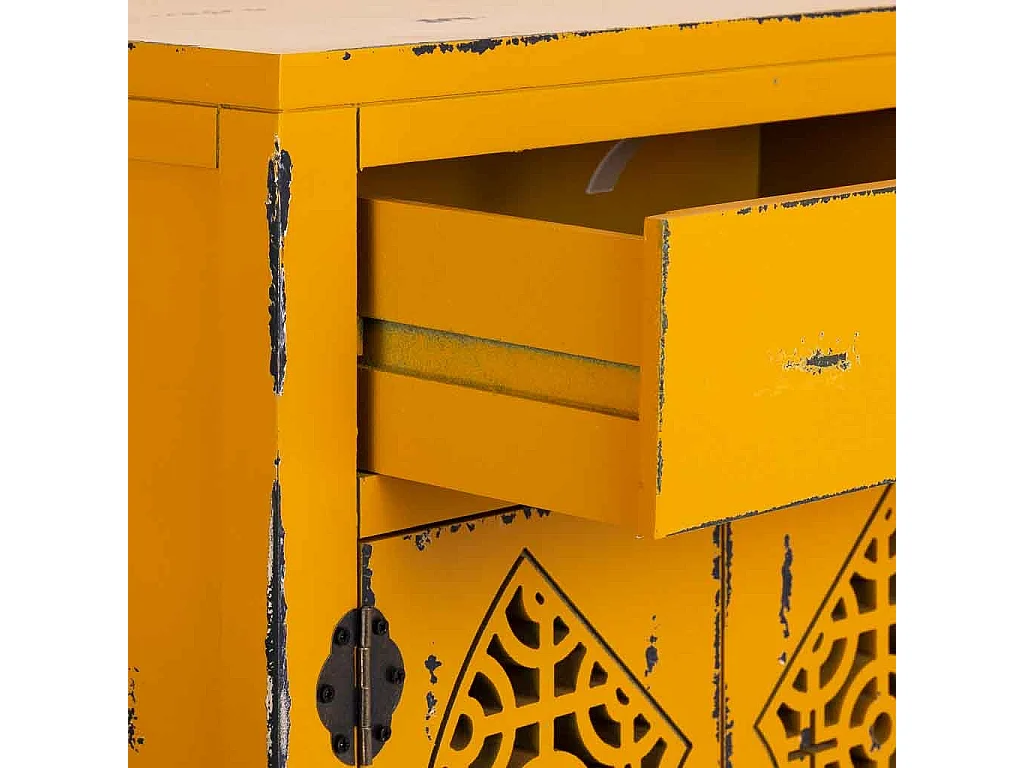 Mesita de madera lacada de 1 cajón y 2 puertas 48x32x70h cm - Amarillo