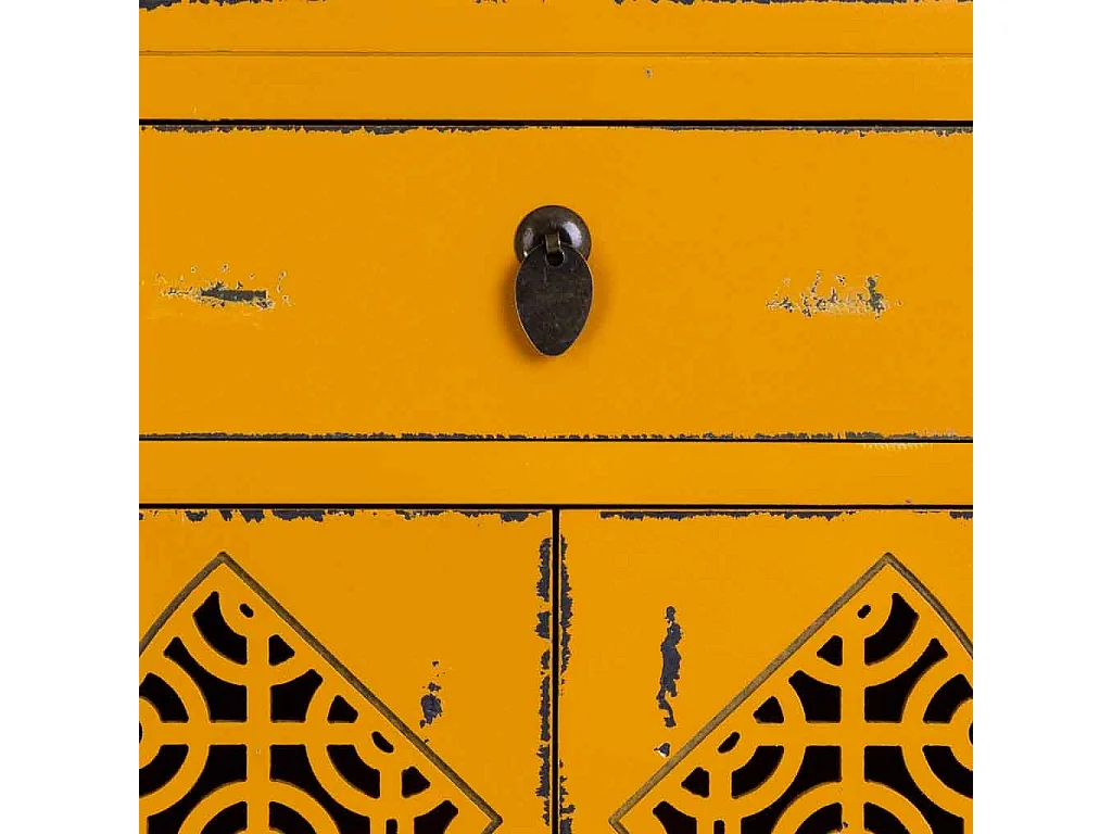 Mesita de madera lacada de 1 cajón y 2 puertas 48x32x70h cm - Amarillo