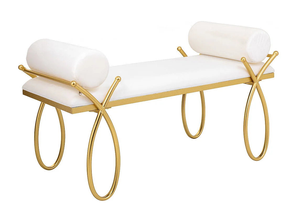 Banco estofado metal dourado e branco 112,5x49x53h cm
