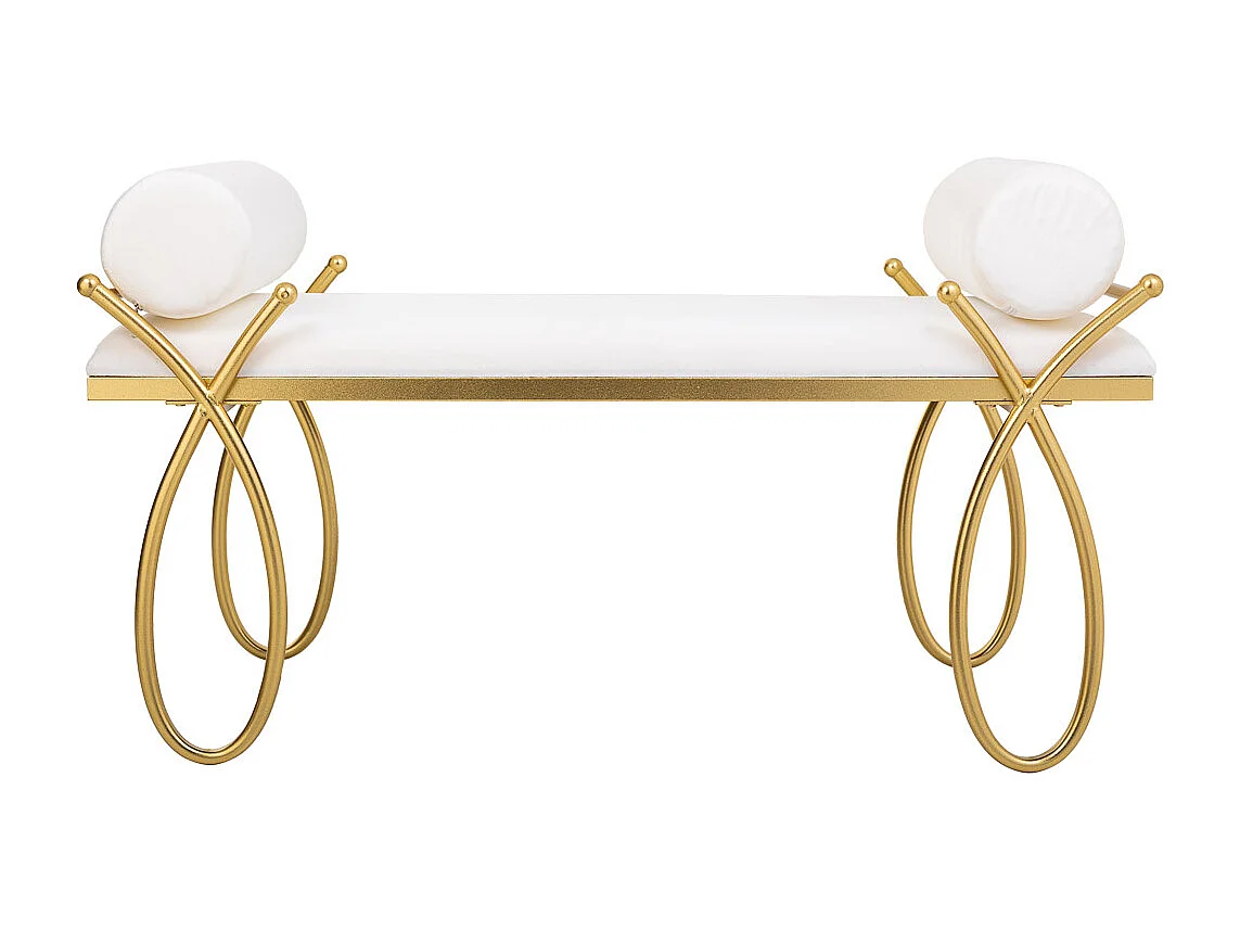Banco estofado metal dourado e branco 112,5x49x53h cm
