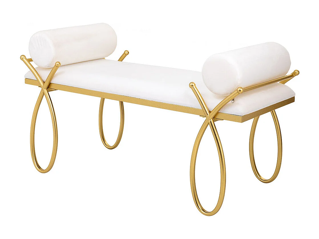 Banc en métal doré et revêtement blanc 112,5x49x53h cm