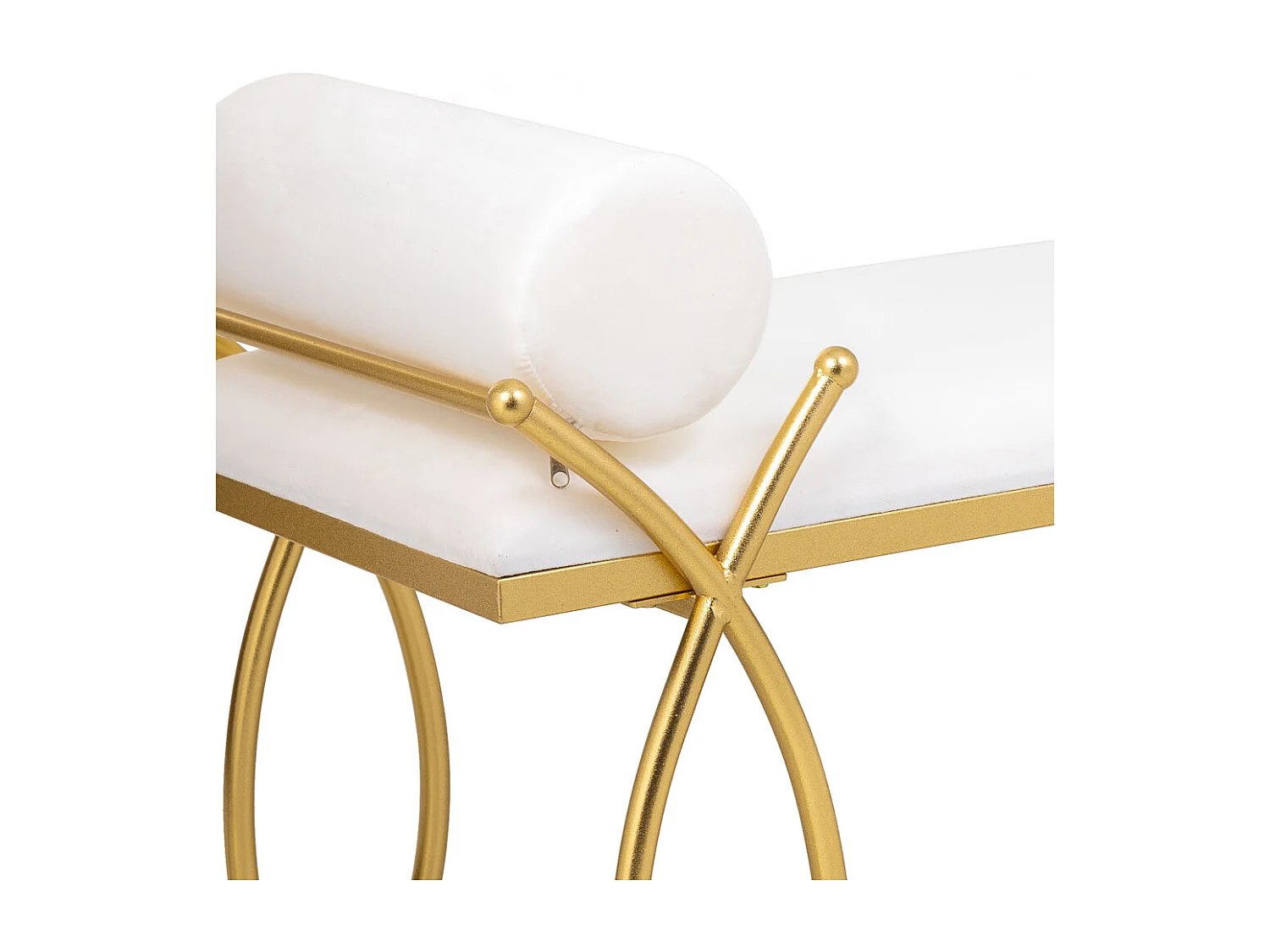 Banc en métal doré et revêtement blanc 112,5x49x53h cm