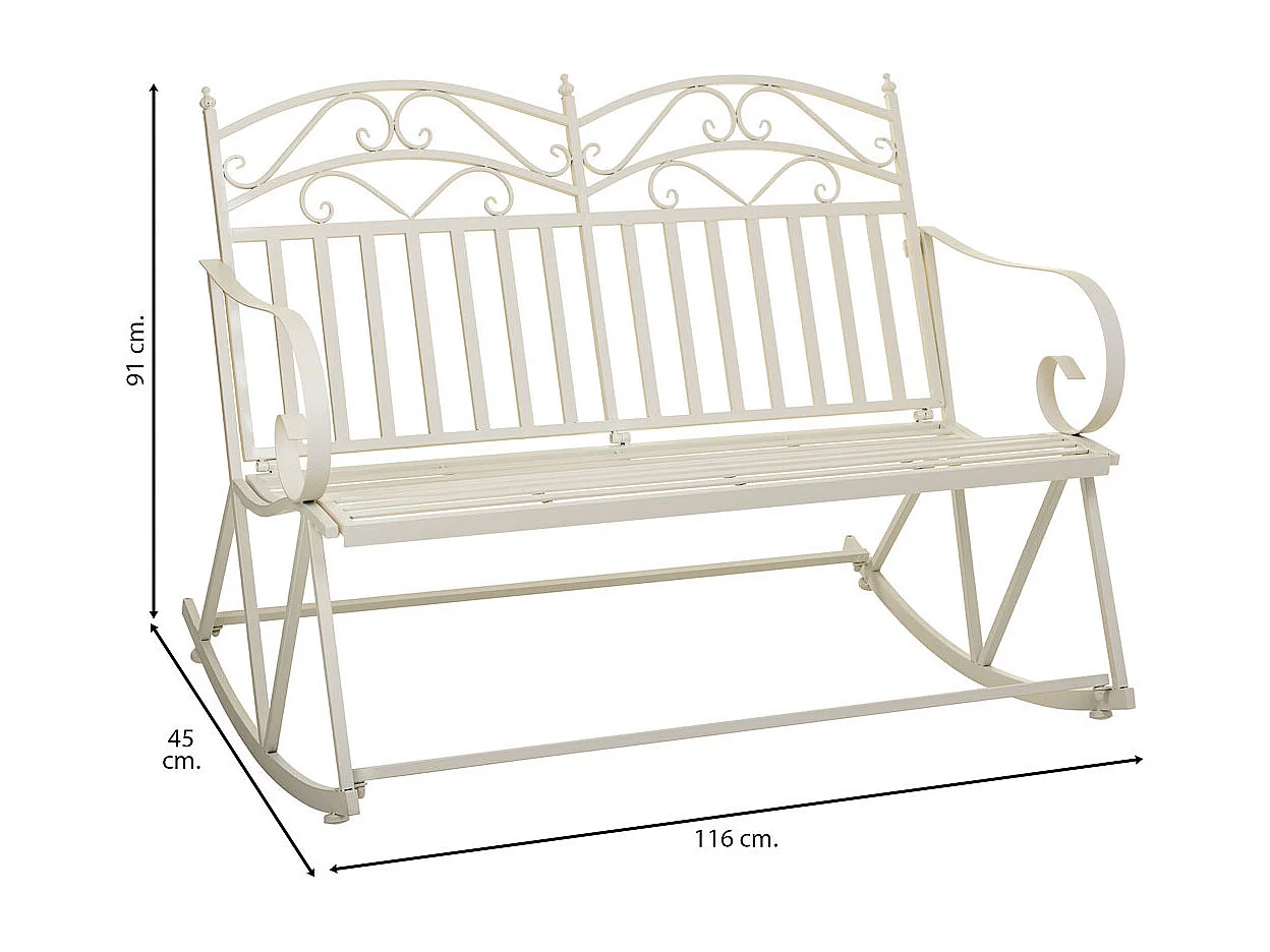 Weißes Schaukelsofa aus Schmiedeeisen 116x45x91h cm