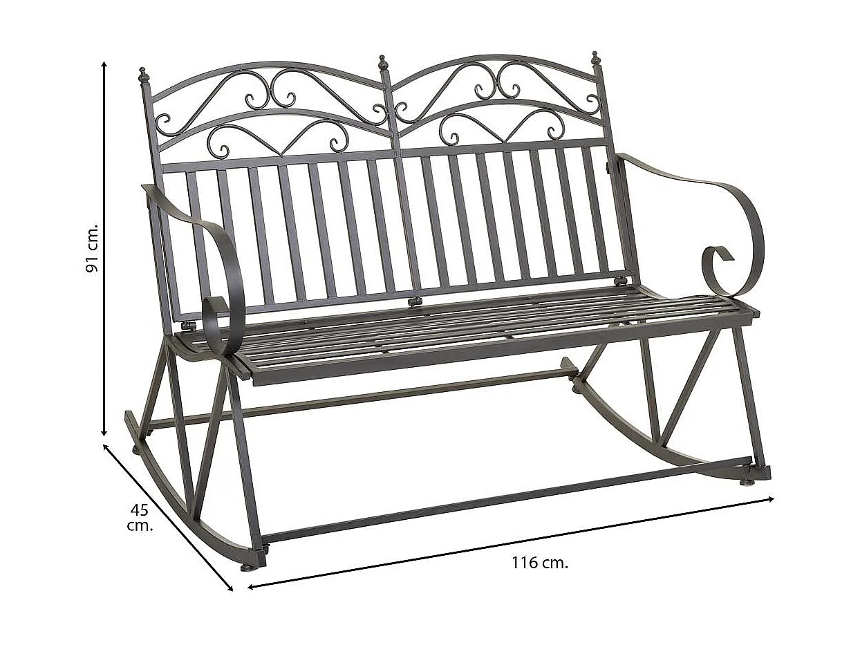 Braunes Schaukelsofa aus Schmiedeeisen 116x45x91h cm