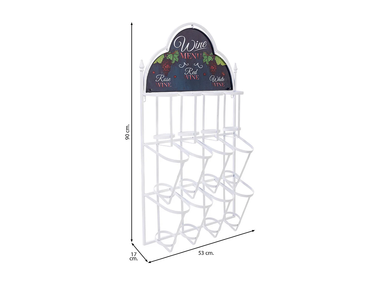 Metal wall wine rack for 8 bottles, 53x17x90H cm