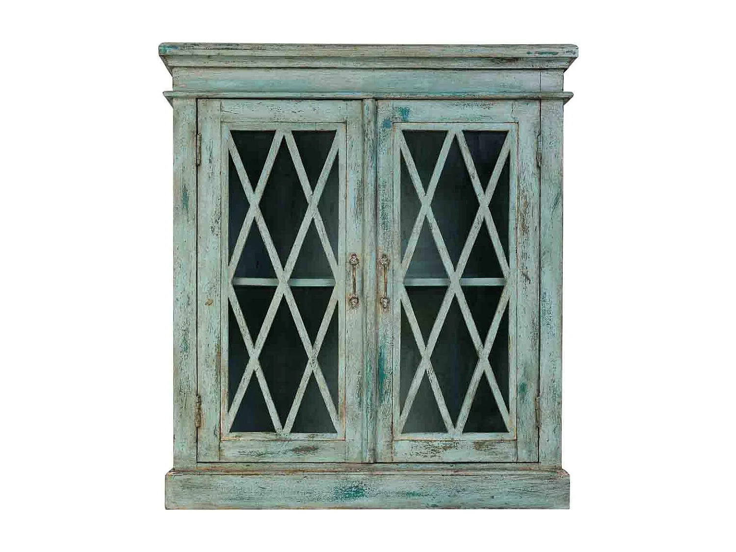 Buffet en bois et verre avec 2 portes, bleu 90x40x100h cm