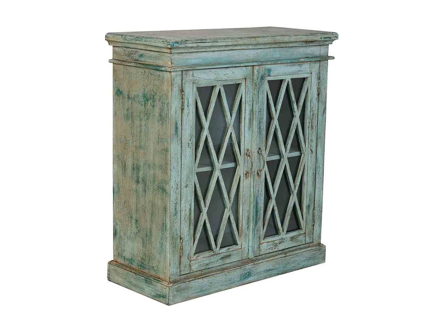 Buffet en bois et verre avec 2 portes, bleu 90x40x100h cm