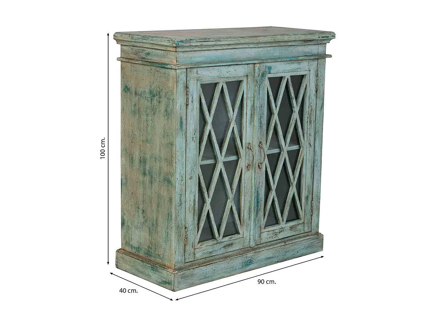 Buffet en bois et verre avec 2 portes, bleu 90x40x100h cm