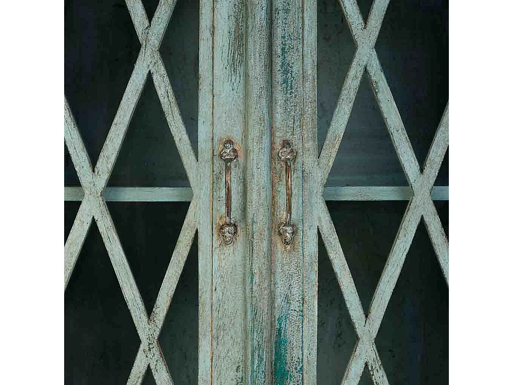 Buffet en bois et verre avec 2 portes, bleu 90x40x100h cm