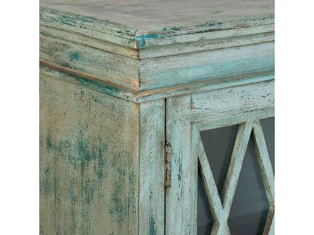 Buffet en bois et verre avec 2 portes, bleu 90x40x100h cm