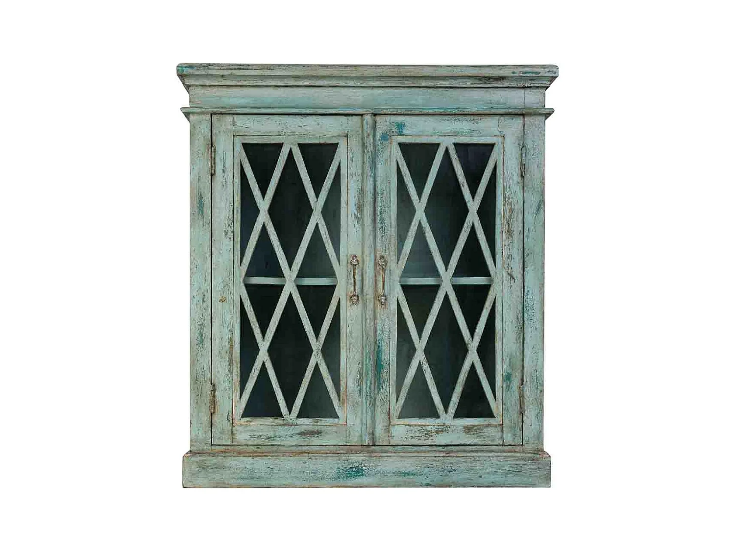 Aparador em madeira e vidro com 2 portas, azul 90x40x100h cm