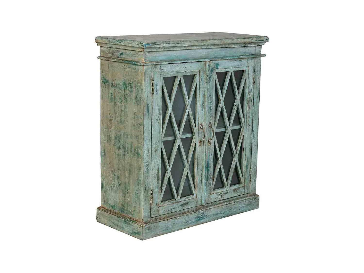 Aparador em madeira e vidro com 2 portas, azul 90x40x100h cm