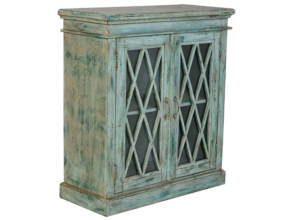 Credenza in legno e vetro con 2 ante, blu 90x40x100h cm
