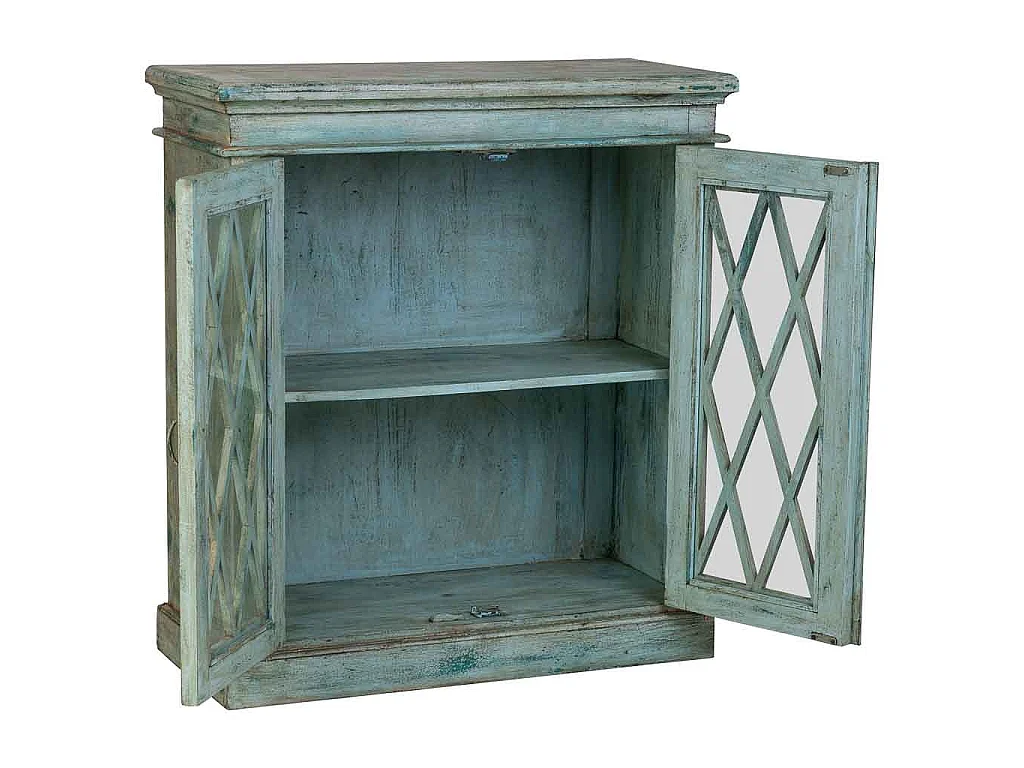 Credenza in legno e vetro con 2 ante, blu 90x40x100h cm