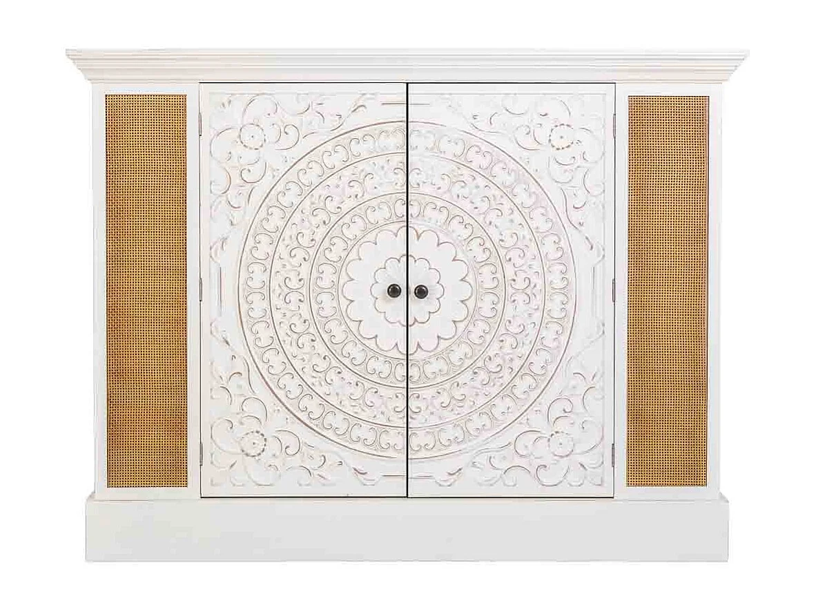 Aparador de madeira branco envelhecido com 2 portas 130x33x99h cm