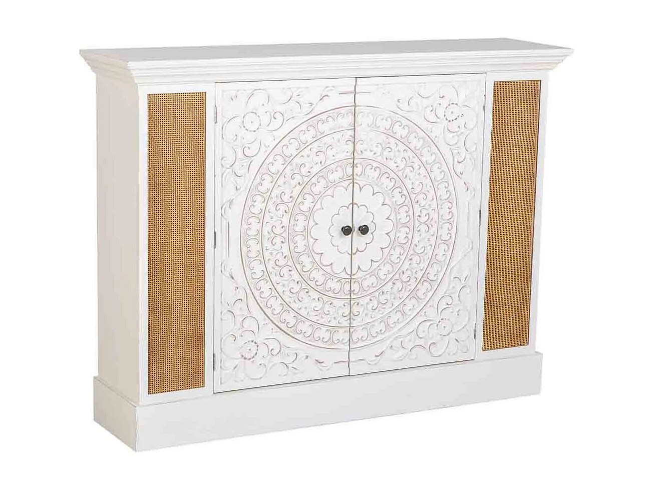 Aparador de madeira branco envelhecido com 2 portas 130x33x99h cm
