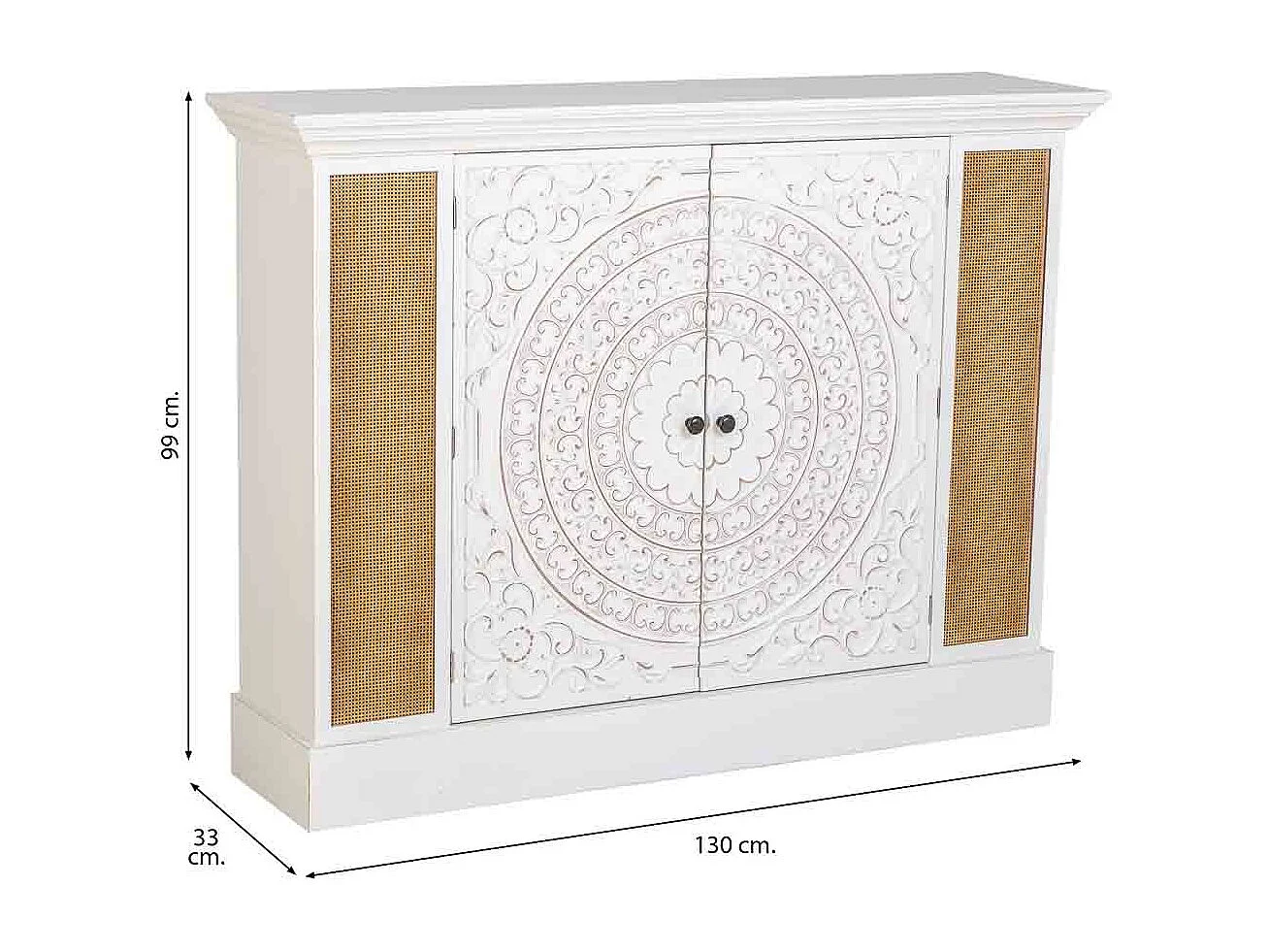 Aparador de madeira branco envelhecido com 2 portas 130x33x99h cm