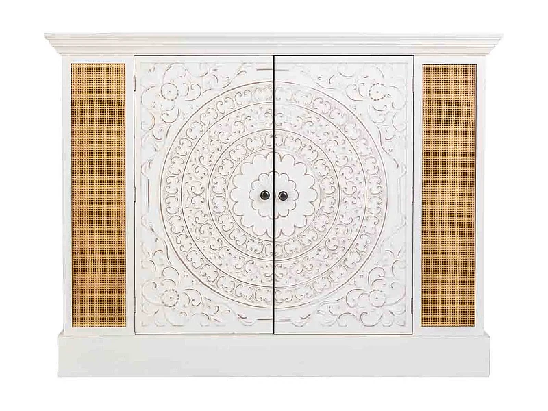 Aparador de madeira branco envelhecido com 2 portas 130x33x99h cm