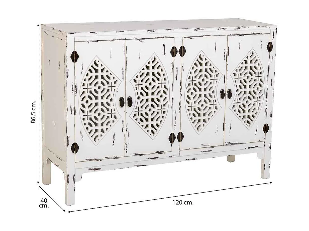 Credenza in legno laccato bianco invecchiato 4 porte 120x40x86,5h cm