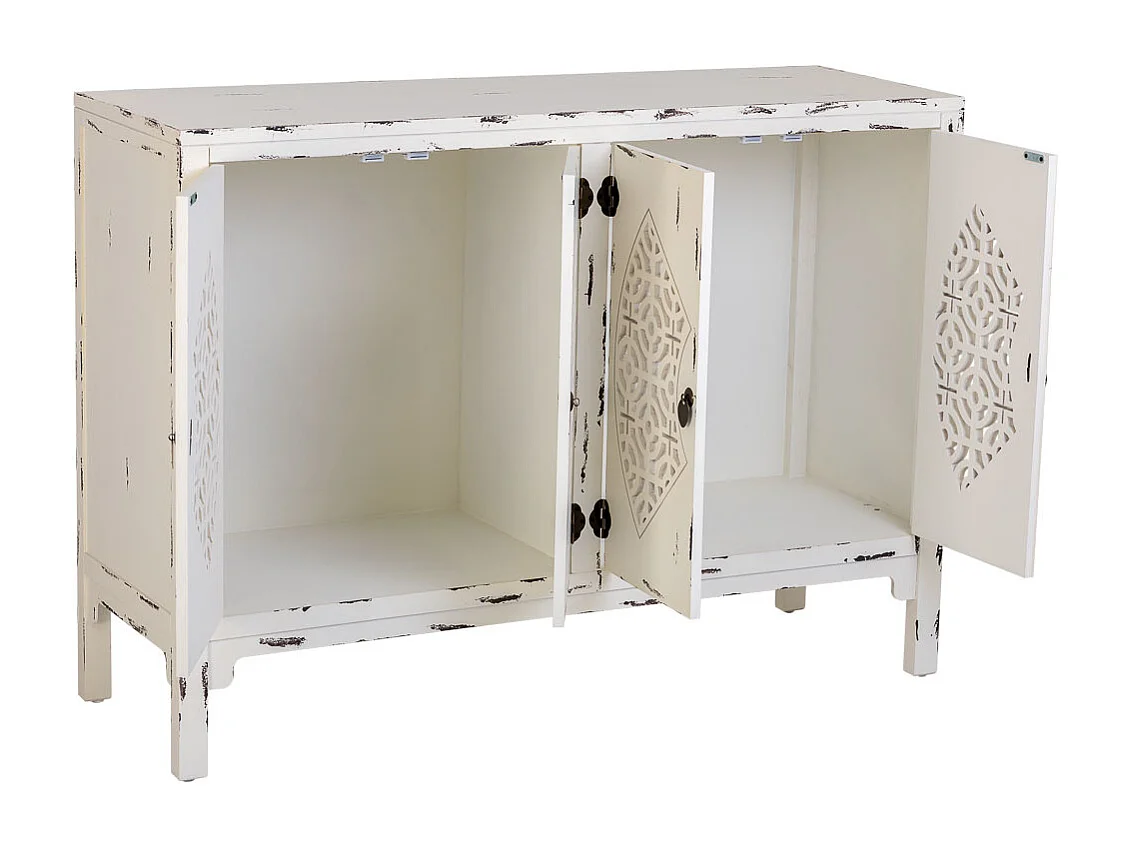 Credenza in legno laccato bianco invecchiato 4 porte 120x40x86,5h cm