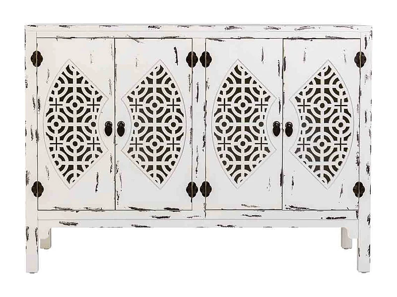 Credenza in legno laccato bianco invecchiato 4 porte 120x40x86,5h cm