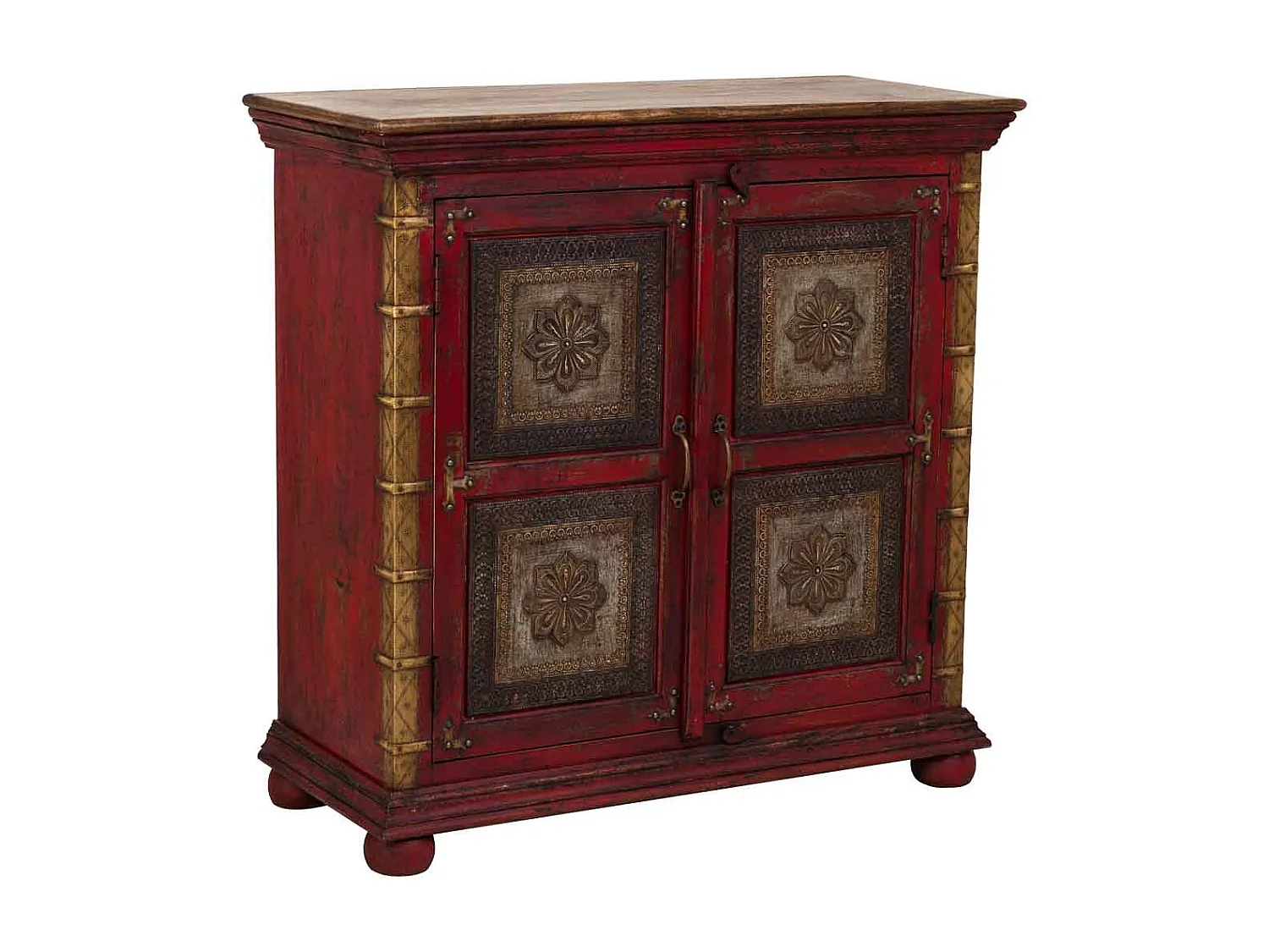 Credenza in legno intagliato artigianalmente finitura rossa 90x40x90h