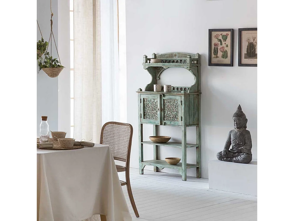 Aparador de madeira artesanal azul 75x35x150