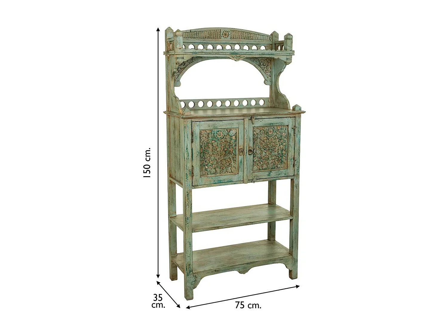 Aparador de madeira artesanal azul 75x35x150