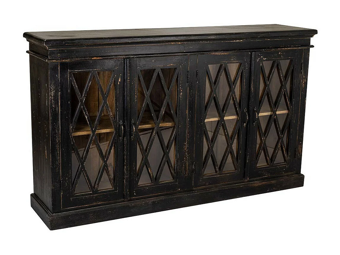 Credenza in legno e vetro artigianale nero 170x40x100