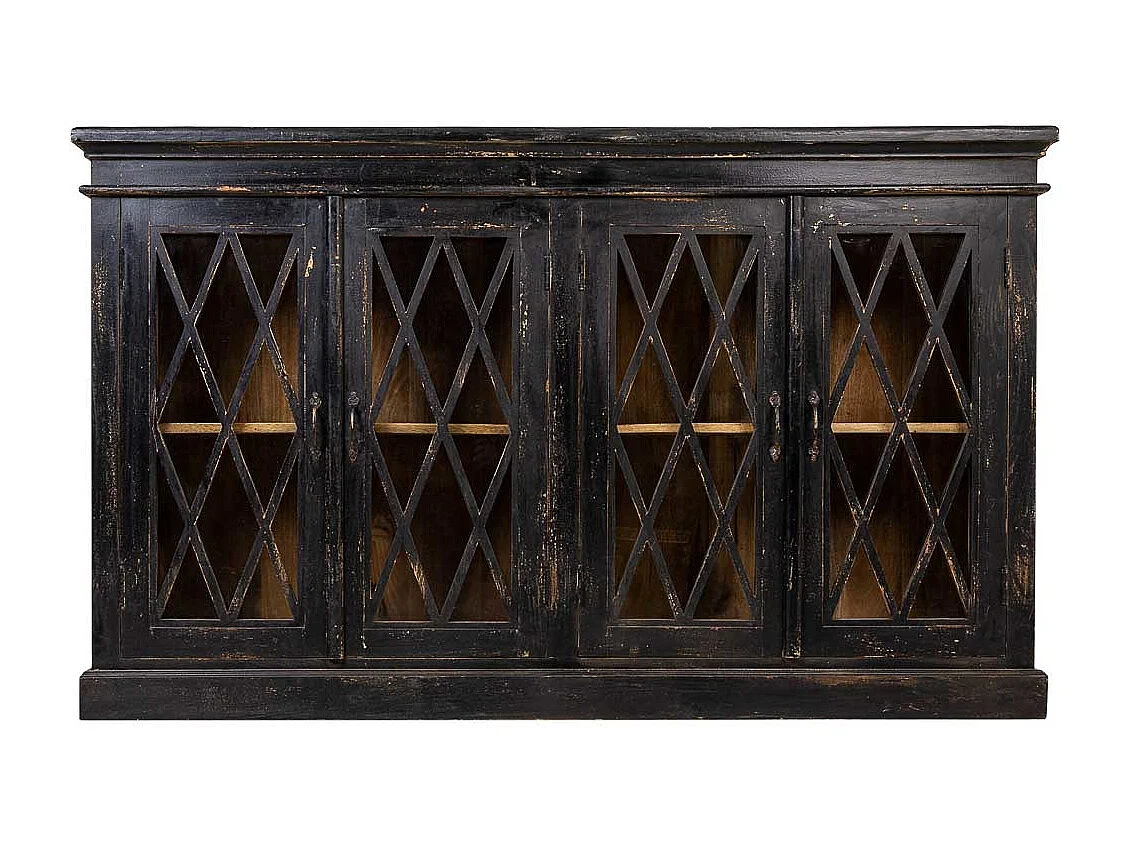 Credenza in legno e vetro artigianale nero 170x40x100