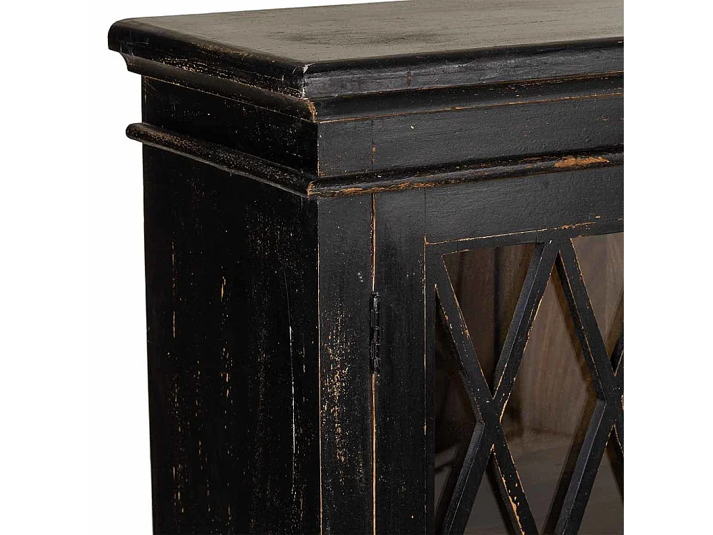 Credenza in legno e vetro artigianale nero 170x40x100