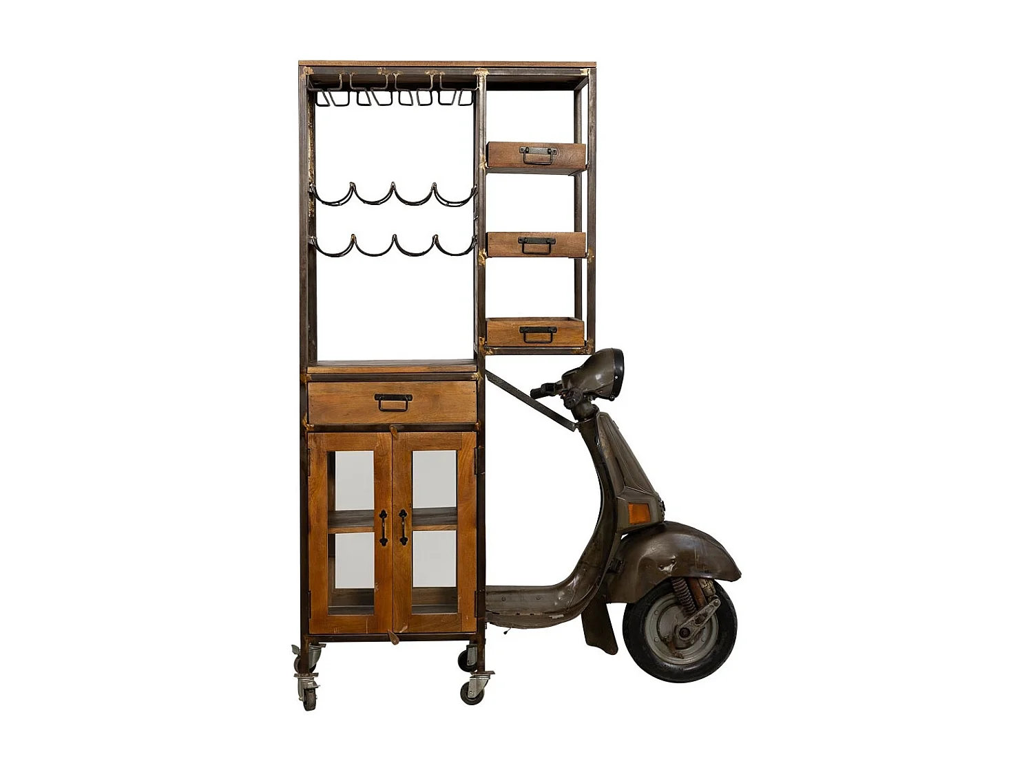 Moto étagère et porte-bouteilles marron 140x67x194