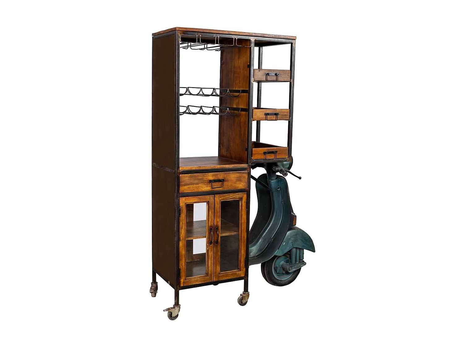 Moto étagère et porte-bouteilles marron 140x67x194