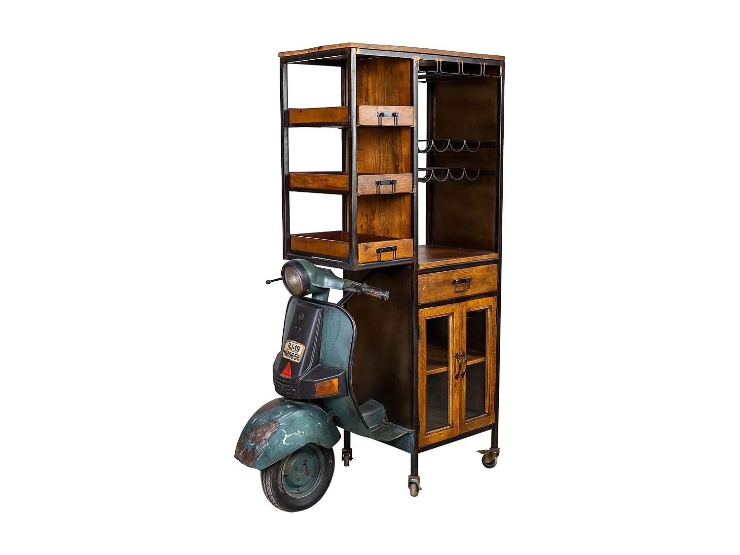 Moto étagère et porte-bouteilles marron 140x67x194