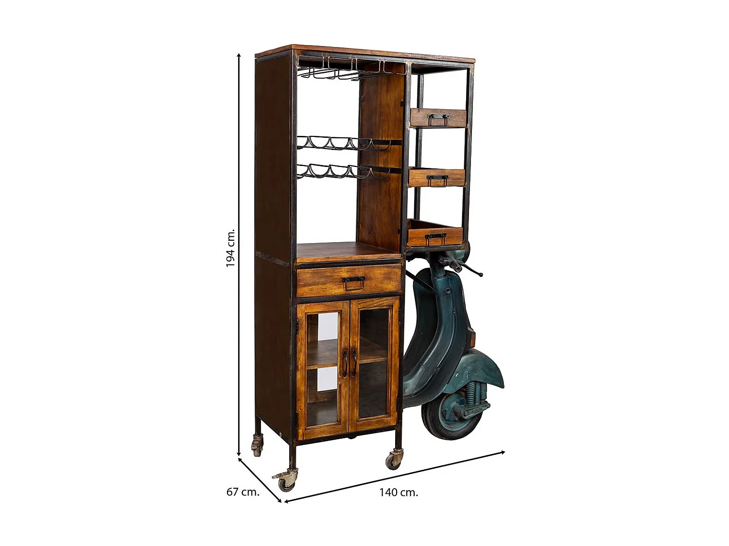 Moto étagère et porte-bouteilles marron 140x67x194