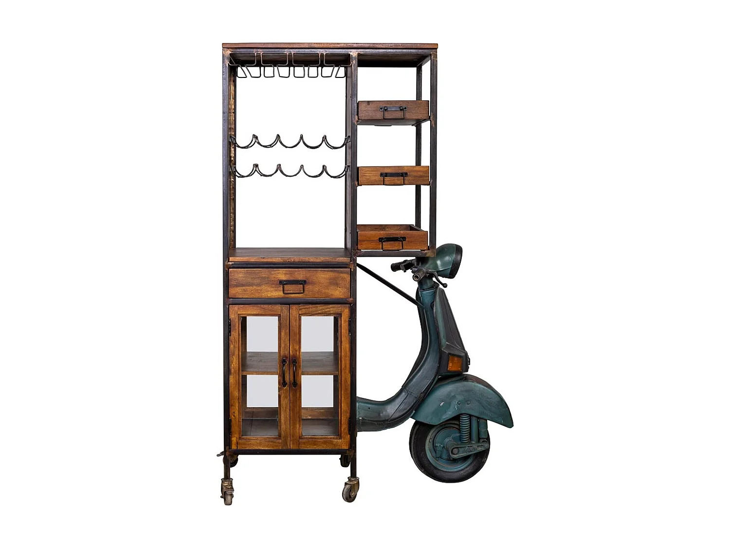 Moto étagère et porte-bouteilles marron 140x67x194