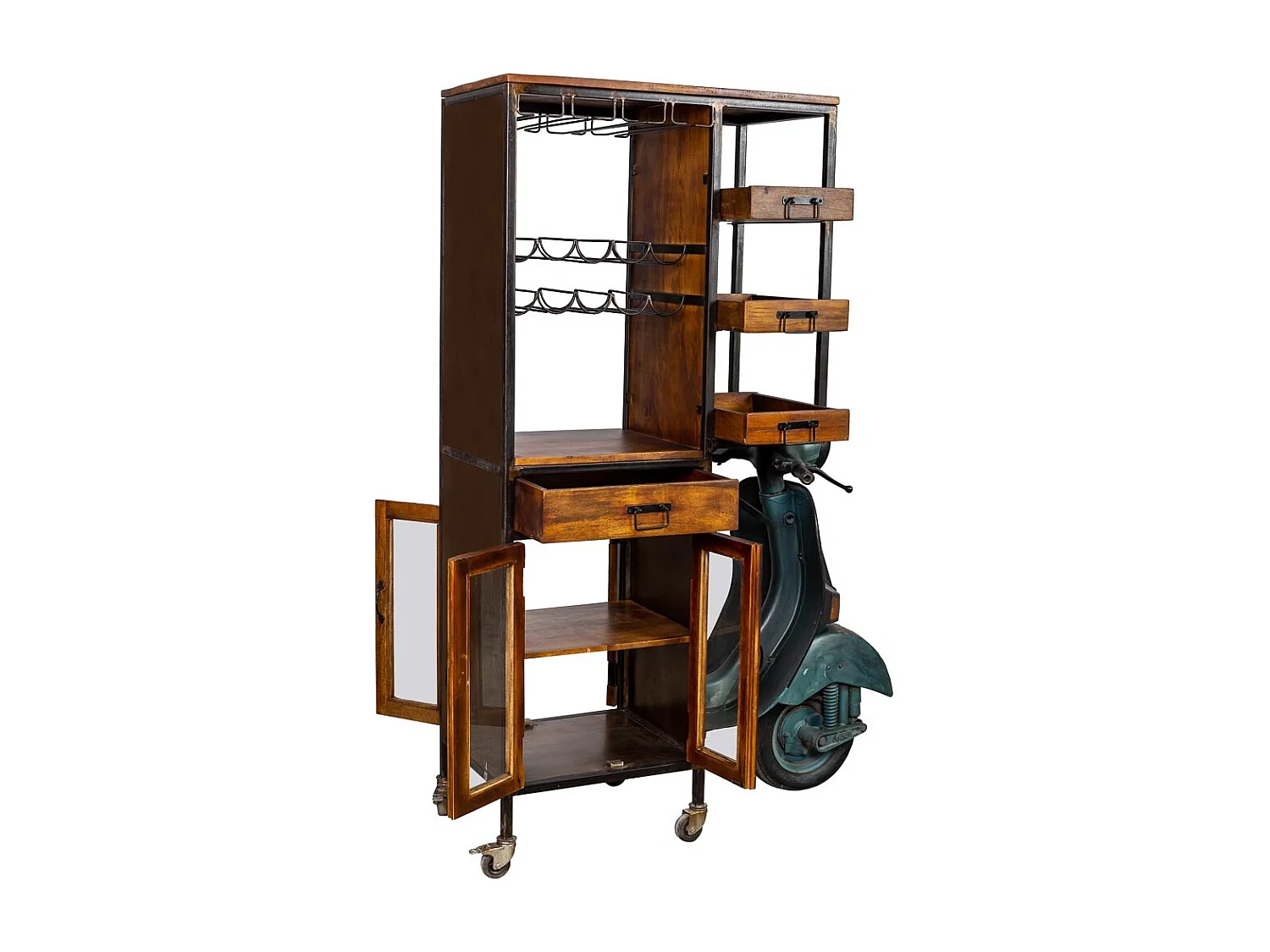 Moto étagère et porte-bouteilles marron 140x67x194